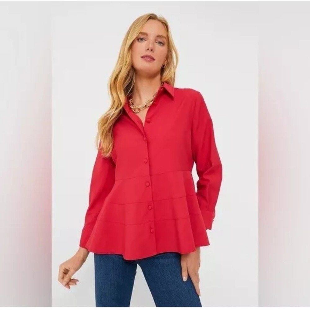 Tuckernuck Pomander Place Red Ashlen‎ Blouse Top NWT Sz S Office Academia Preppy